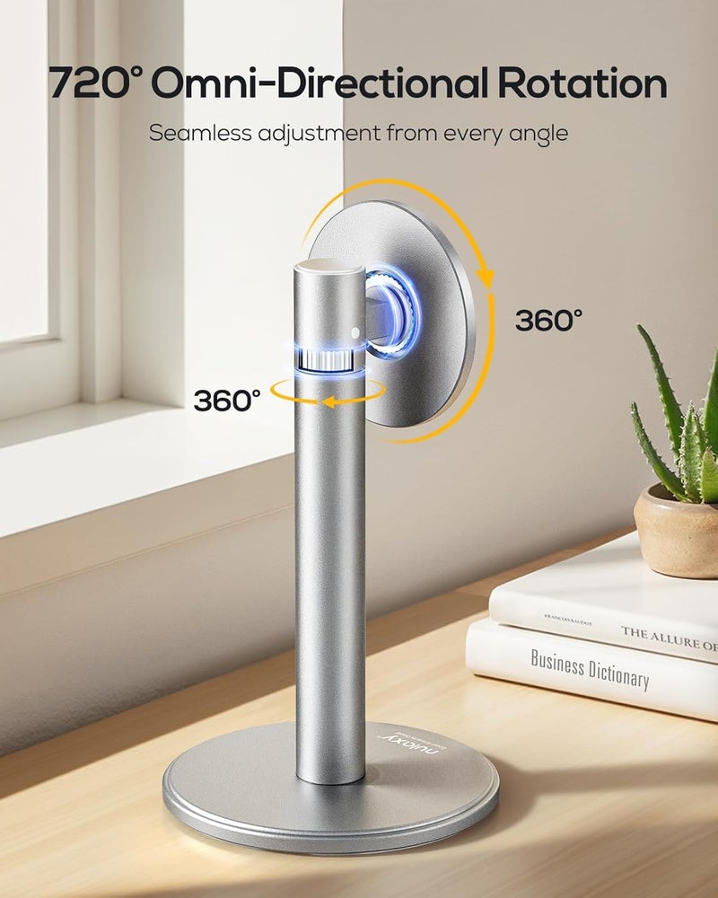 nulaxy Magnetic Full Aluminum Phone Stand, 360 Rotating Cell Phone Stand for Desk with Metal Ring, Adjustable Phone Holder Compatible with Phone 17 16 15 14 13 Pro Max and MagSafe Case, Silver - Image 3